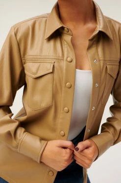 GOOD AMERICAN LEATHER UTILITY SHIRT | WARM CARAMEL003 Tops