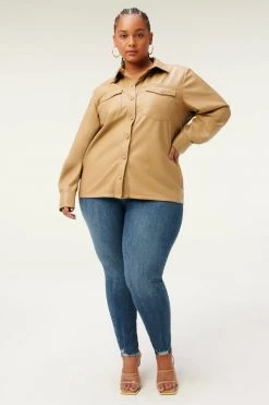 GOOD AMERICAN LEATHER UTILITY SHIRT | WARM CARAMEL003 Tops