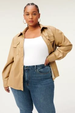 GOOD AMERICAN LEATHER UTILITY SHIRT | WARM CARAMEL003 Tops