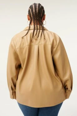 GOOD AMERICAN LEATHER UTILITY SHIRT | WARM CARAMEL003 Tops