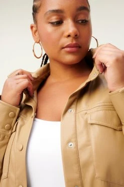 GOOD AMERICAN LEATHER UTILITY SHIRT | WARM CARAMEL003 Tops