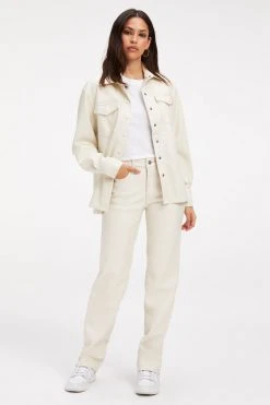 GOOD AMERICAN BETTER THAN LEATHER UTILITY SHIRT | BONE001 Tops