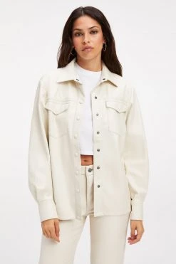 GOOD AMERICAN BETTER THAN LEATHER UTILITY SHIRT | BONE001 Tops