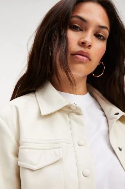 GOOD AMERICAN BETTER THAN LEATHER UTILITY SHIRT | BONE001 Tops