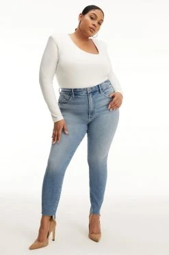 GOOD AMERICAN High Waisted GOOD LEGS RAW STEP HEM | BLUE663