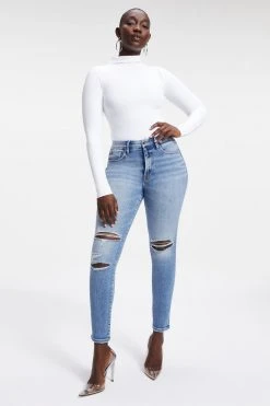 GOOD AMERICAN GOOD LEGS SHADOW POCKETS | INDIGO006 High Waisted