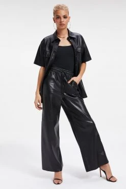 GOOD AMERICAN Leggings & Pants LEATHER WIDE LEG | BLACK001