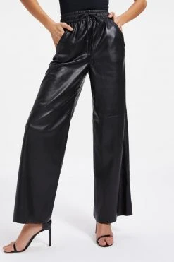 GOOD AMERICAN Leggings & Pants LEATHER WIDE LEG | BLACK001