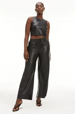 GOOD AMERICAN Leggings & Pants LEATHER WIDE LEG | BLACK001