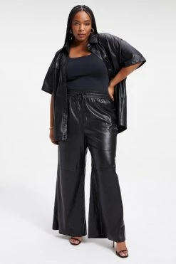 GOOD AMERICAN Leggings & Pants LEATHER WIDE LEG | BLACK001