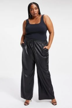 GOOD AMERICAN Leggings & Pants LEATHER WIDE LEG | BLACK001