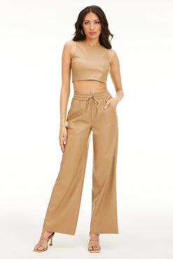 GOOD AMERICAN LEATHER WIDE LEG | WARM CARMEL003 Leggings & Pants