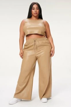 GOOD AMERICAN LEATHER WIDE LEG | WARM CARMEL003 Leggings & Pants