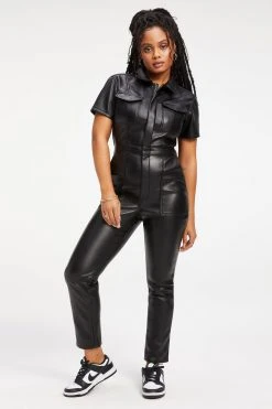 GOOD AMERICAN Jumpsuits BETTER THAN LEATHER FIT FOR SUCCESS JUMPSUIT | BLACK001