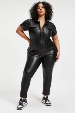 GOOD AMERICAN Jumpsuits BETTER THAN LEATHER FIT FOR SUCCESS JUMPSUIT | BLACK001