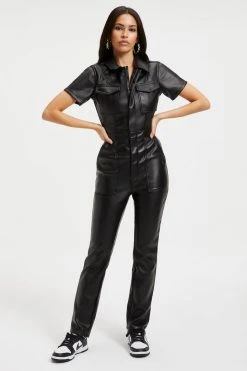 GOOD AMERICAN Jumpsuits BETTER THAN LEATHER FIT FOR SUCCESS JUMPSUIT | BLACK001