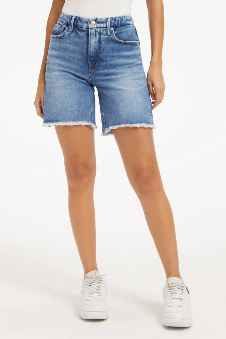 Hot Sale ⌛ GOOD AMERICAN High Waisted GOOD ICON SHORT | INDIGO073 ✨ 3 GOOD AMERICAN High Waisted GOOD ICON SHORT | INDIGO073