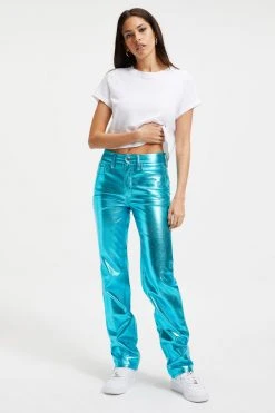 GOOD AMERICAN Pants GOOD ICON METALLIC | BLUE METALLIC003
