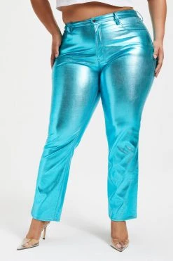 GOOD AMERICAN Pants GOOD ICON METALLIC | BLUE METALLIC003