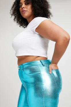 GOOD AMERICAN Pants GOOD ICON METALLIC | BLUE METALLIC003