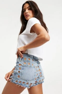 Discount 🥰 GOOD AMERICAN GOOD '90s LASER SHORT | INDIGO174 High Waisted 🥰 19 GOOD AMERICAN GOOD '90s LASER SHORT | INDIGO174 High Waisted