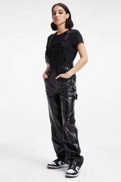 GOOD AMERICAN Jumpsuits BETTER THAN LEATHER OVERALL | BLACK EEL001