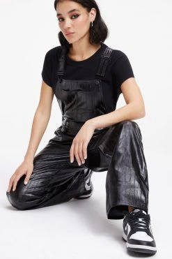 GOOD AMERICAN Jumpsuits BETTER THAN LEATHER OVERALL | BLACK EEL001