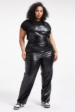 GOOD AMERICAN Jumpsuits BETTER THAN LEATHER OVERALL | BLACK EEL001
