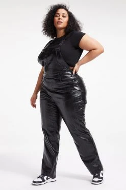 GOOD AMERICAN Jumpsuits BETTER THAN LEATHER OVERALL | BLACK EEL001