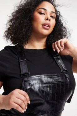 GOOD AMERICAN Jumpsuits BETTER THAN LEATHER OVERALL | BLACK EEL001