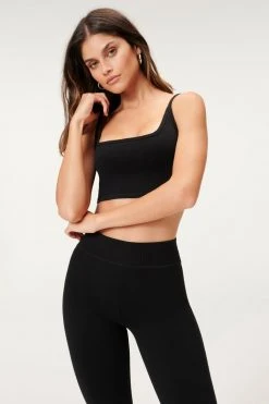 GA-SALE SEAMLESS SQUARE NECK CROP TOP | BLACK001 Terry Essentials