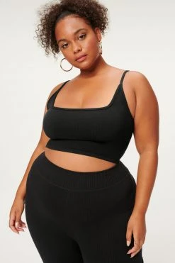 GA-SALE SEAMLESS SQUARE NECK CROP TOP | BLACK001 Terry Essentials