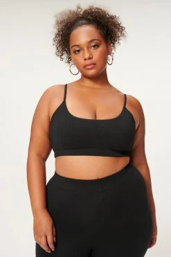 GOOD AMERICAN ESSENTIAL COTTON LOUNGE BRA | BLACK001