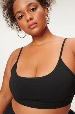 GOOD AMERICAN ESSENTIAL COTTON LOUNGE BRA | BLACK001