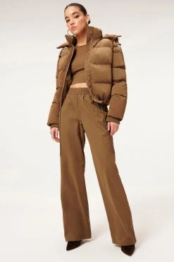 GA-SALE SUEDED TRACK WIDE LEG ZIP PANT | SEPIA001 Leggings & Pants