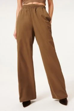 GA-SALE SUEDED TRACK WIDE LEG ZIP PANT | SEPIA001 Leggings & Pants