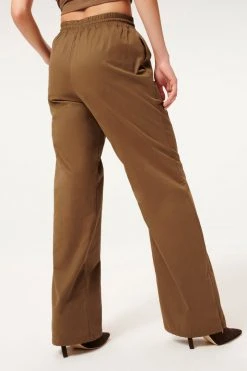 GA-SALE SUEDED TRACK WIDE LEG ZIP PANT | SEPIA001 Leggings & Pants