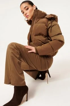 GA-SALE SUEDED TRACK WIDE LEG ZIP PANT | SEPIA001 Leggings & Pants