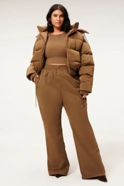 GA-SALE SUEDED TRACK WIDE LEG ZIP PANT | SEPIA001 Leggings & Pants