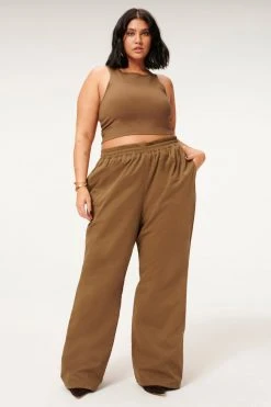 GA-SALE SUEDED TRACK WIDE LEG ZIP PANT | SEPIA001 Leggings & Pants