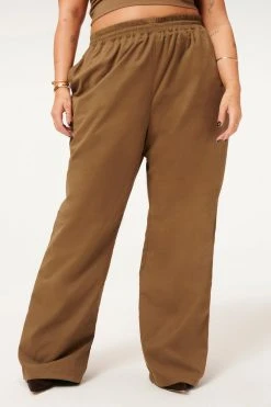 GA-SALE SUEDED TRACK WIDE LEG ZIP PANT | SEPIA001 Leggings & Pants