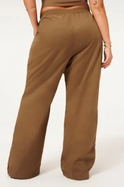 GA-SALE SUEDED TRACK WIDE LEG ZIP PANT | SEPIA001 Leggings & Pants