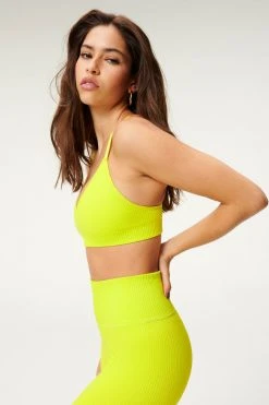 GOOD AMERICAN SEAMLESS CHUNKY RIB BRA | LEMON LIME001