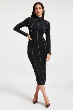 GA-SALE Dresses KNIT MIDI DRESS | BLACK001