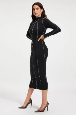 GA-SALE Dresses KNIT MIDI DRESS | BLACK001