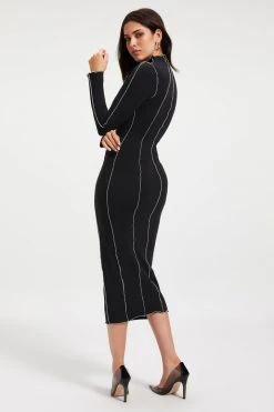 GA-SALE Dresses KNIT MIDI DRESS | BLACK001