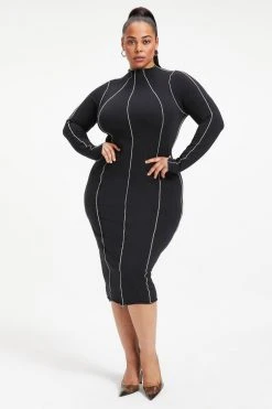 GA-SALE Dresses KNIT MIDI DRESS | BLACK001