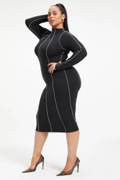 GA-SALE Dresses KNIT MIDI DRESS | BLACK001
