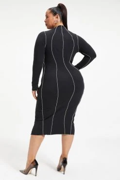 GA-SALE Dresses KNIT MIDI DRESS | BLACK001