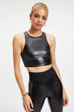 GA-SALE RUBBERIZED CROP TOP | BLACK001 Tops